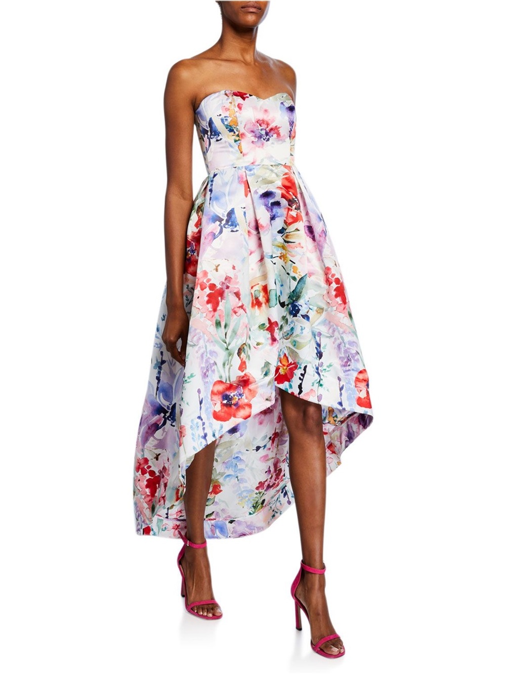 “Parker Black” Roxanne Strapless High Low Gown Floral Dress